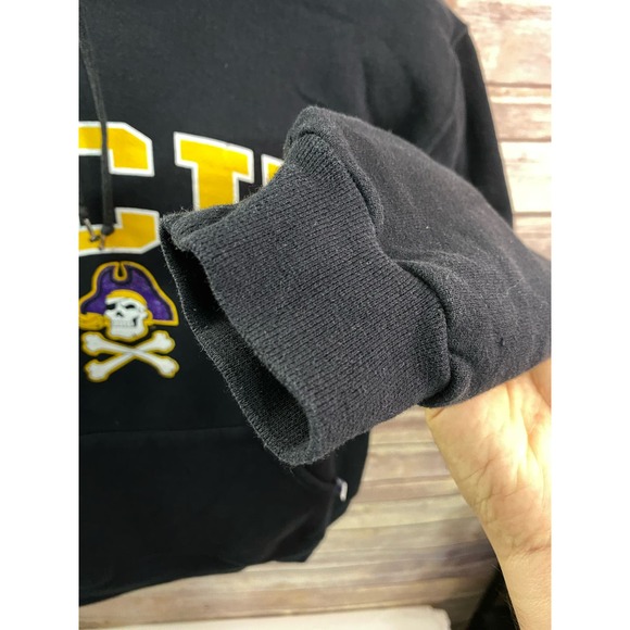 East Carolina Pirates Hoodie Men Medium Black Purple Sweatshirt Sweater Russell - Picture 7 of 11